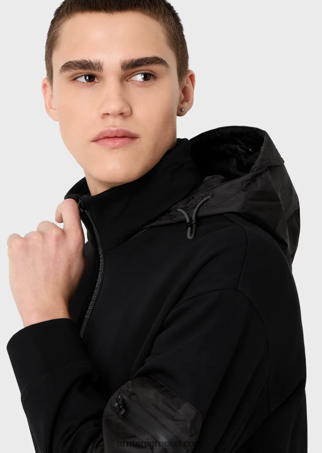 άνδρες Armani Φούτερ με φερμουάρ με φερμουάρ σε διπλή φανέλα 4046R61380 μαύρος