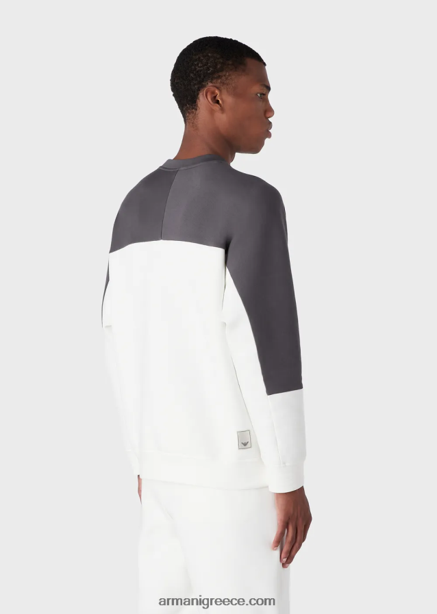 άνδρες Armani Δίχρωμη φούτερ πρώτης ανάγκης για ταξίδια σε διπλή φανέλα 4046R61382 άσπρο