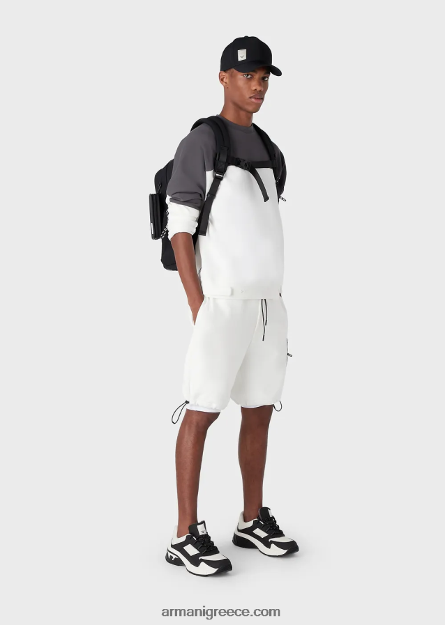 άνδρες Armani Δίχρωμη φούτερ πρώτης ανάγκης για ταξίδια σε διπλή φανέλα 4046R61382 άσπρο