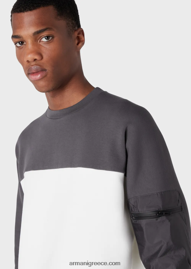 άνδρες Armani Δίχρωμη φούτερ πρώτης ανάγκης για ταξίδια σε διπλή φανέλα 4046R61382 άσπρο