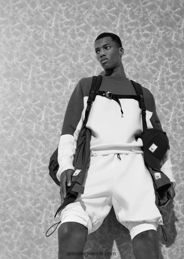 άνδρες Armani Δίχρωμη φούτερ πρώτης ανάγκης για ταξίδια σε διπλή φανέλα 4046R61382 άσπρο