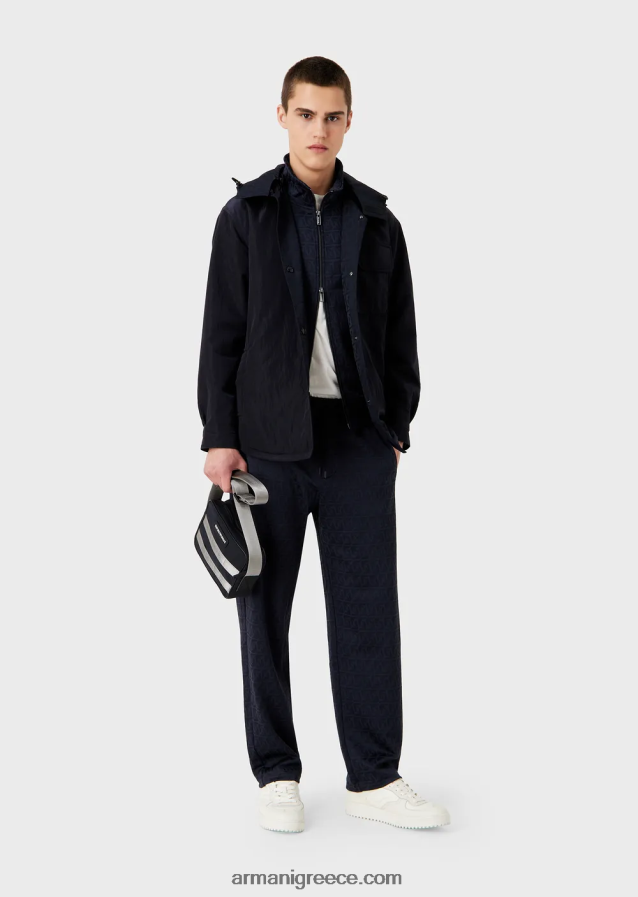 άνδρες Armani φούτερ ζέρσεϊ με φερμουάρ με ανάγλυφο ζακάρ στυλιζαρισμένο αετό και κέντημα με λογότυπο 4046R61398 ναυτικό μπλε