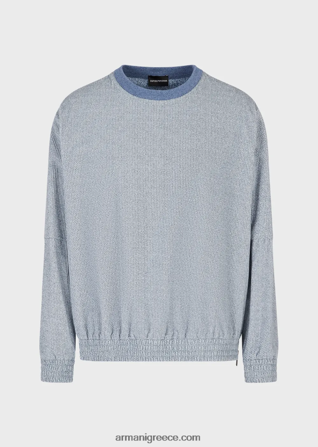 άνδρες Armani Βελούδινο φούτερ με εμπριμέ τζιν 4046R61407 γαλανός