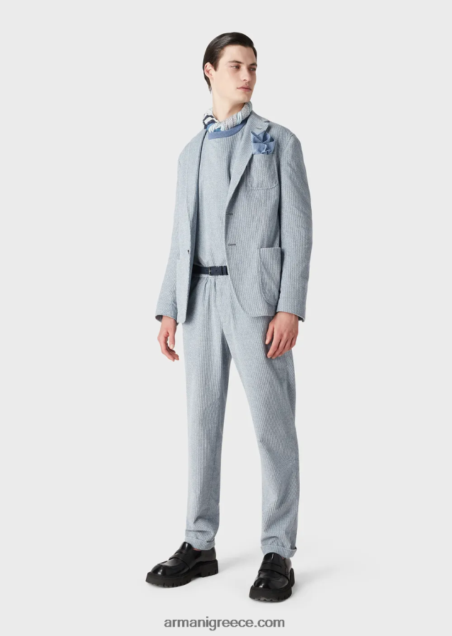 άνδρες Armani Βελούδινο φούτερ με εμπριμέ τζιν 4046R61407 γαλανός