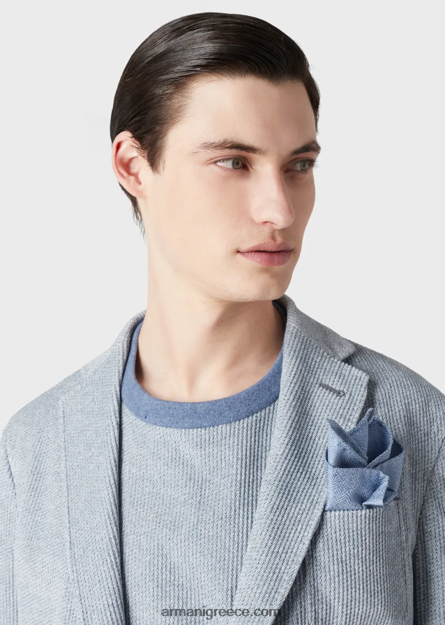 άνδρες Armani Βελούδινο φούτερ με εμπριμέ τζιν 4046R61407 γαλανός