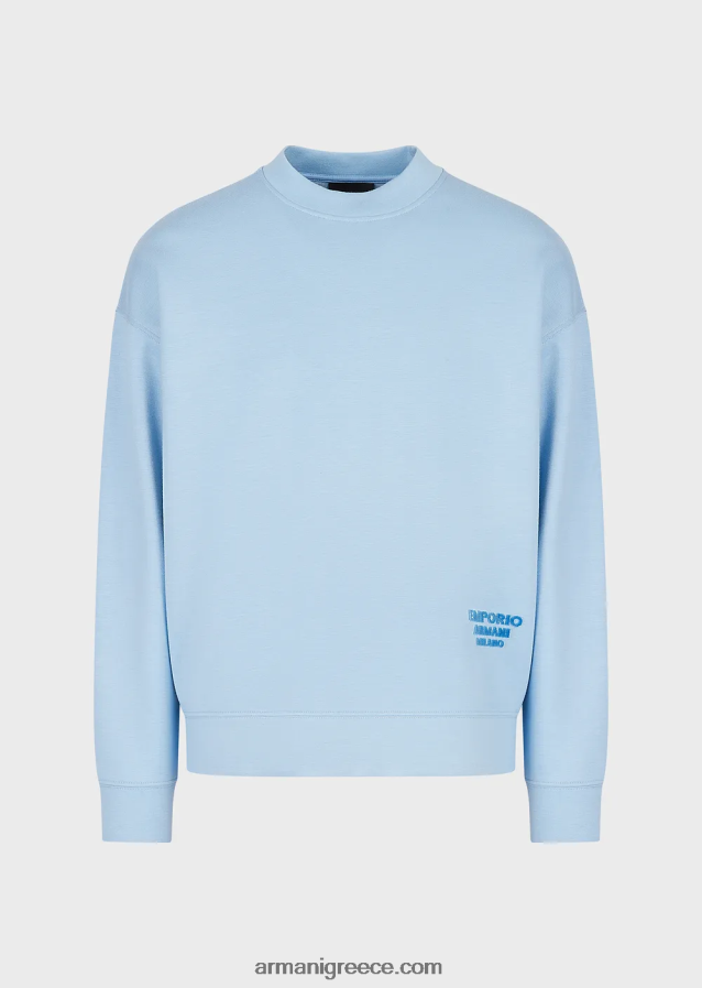 άνδρες Armani Μοντάλ φούτερ ζέρσεϊ με ανάγλυφο υφασμάτινο λογότυπο 4046R61409 γαλανός