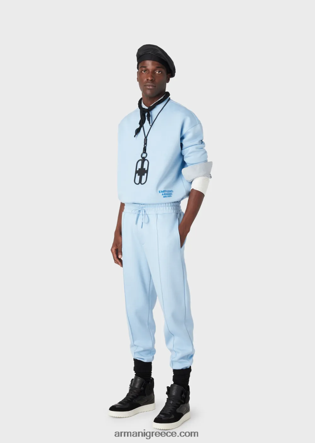 άνδρες Armani Μοντάλ φούτερ ζέρσεϊ με ανάγλυφο υφασμάτινο λογότυπο 4046R61409 γαλανός