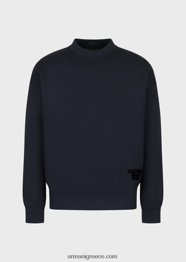 άνδρες Armani Μοντάλ φούτερ ζέρσεϊ με ανάγλυφο υφασμάτινο λογότυπο 4046R61410 ναυτικό μπλε