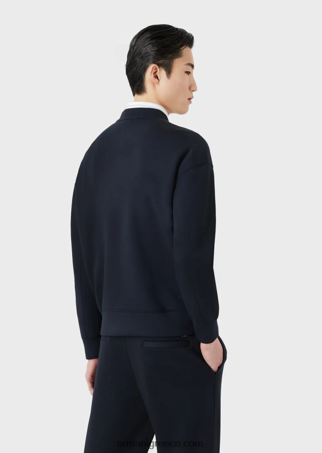 άνδρες Armani Μοντάλ φούτερ ζέρσεϊ με ανάγλυφο υφασμάτινο λογότυπο 4046R61410 ναυτικό μπλε