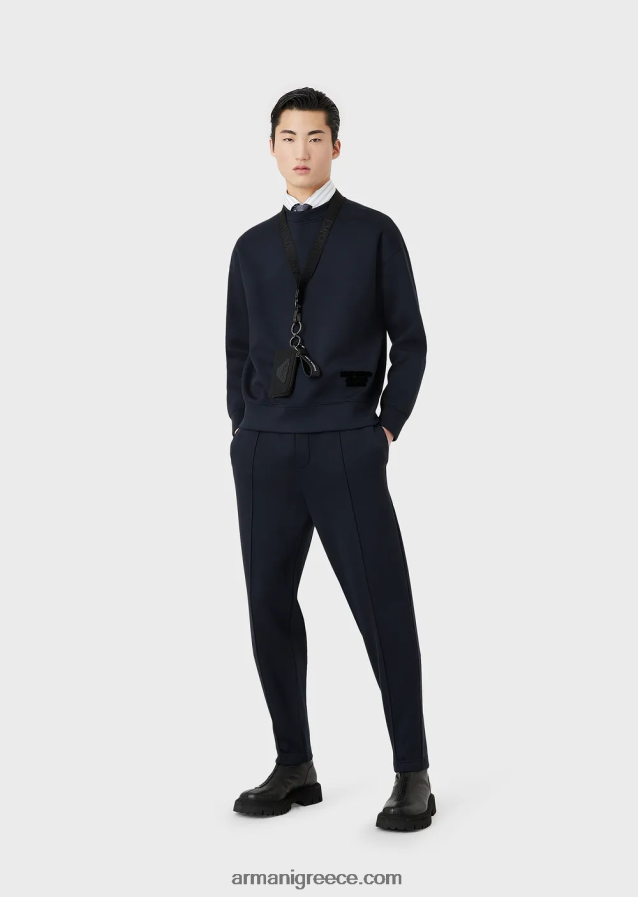 άνδρες Armani Μοντάλ φούτερ ζέρσεϊ με ανάγλυφο υφασμάτινο λογότυπο 4046R61410 ναυτικό μπλε