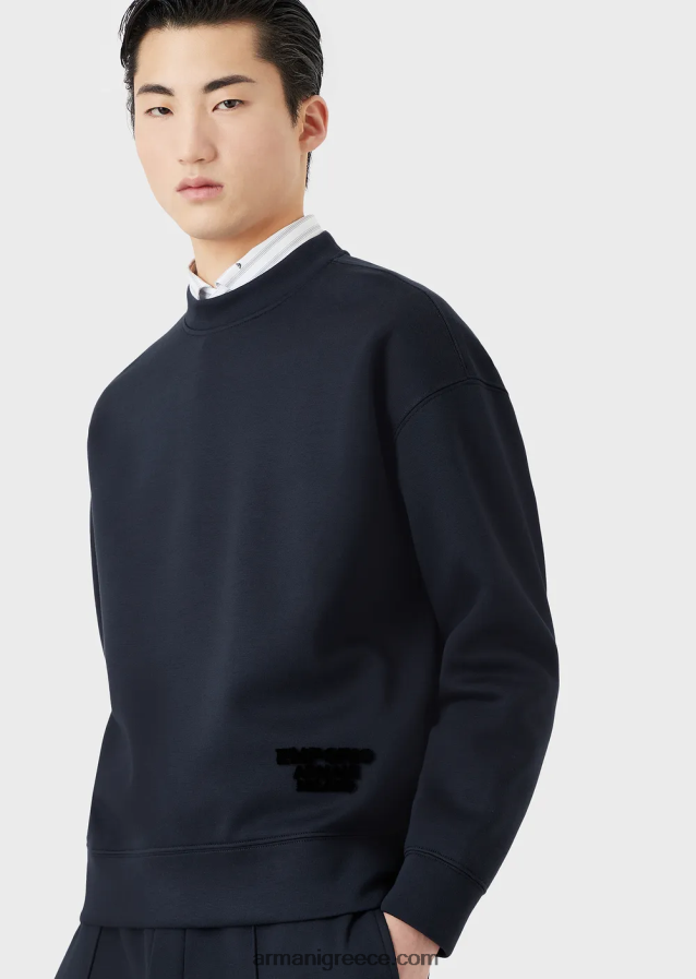 άνδρες Armani Μοντάλ φούτερ ζέρσεϊ με ανάγλυφο υφασμάτινο λογότυπο 4046R61410 ναυτικό μπλε