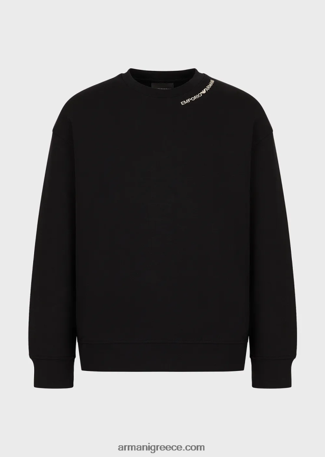 άνδρες Armani φούτερ διπλό ζέρσεϊ με κέντημα λογότυπου στη λαιμόκοψη 4046R61413 μαύρος