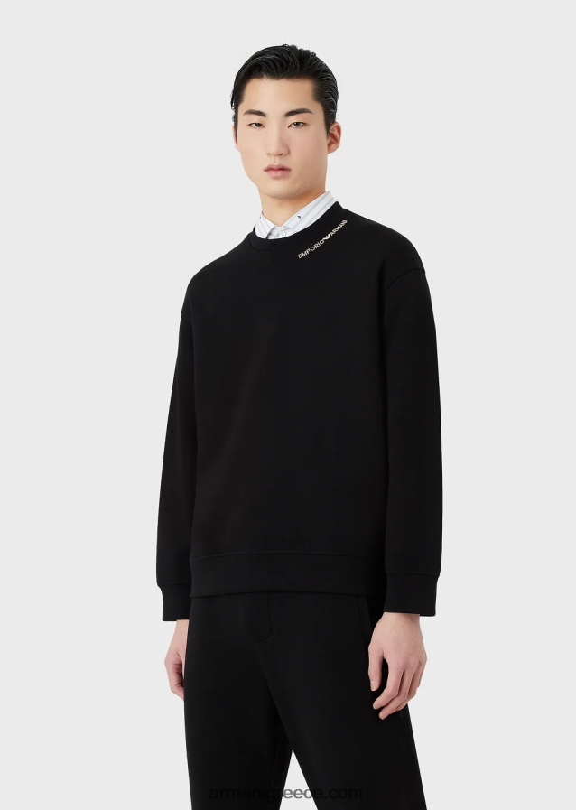 άνδρες Armani φούτερ διπλό ζέρσεϊ με κέντημα λογότυπου στη λαιμόκοψη 4046R61413 μαύρος