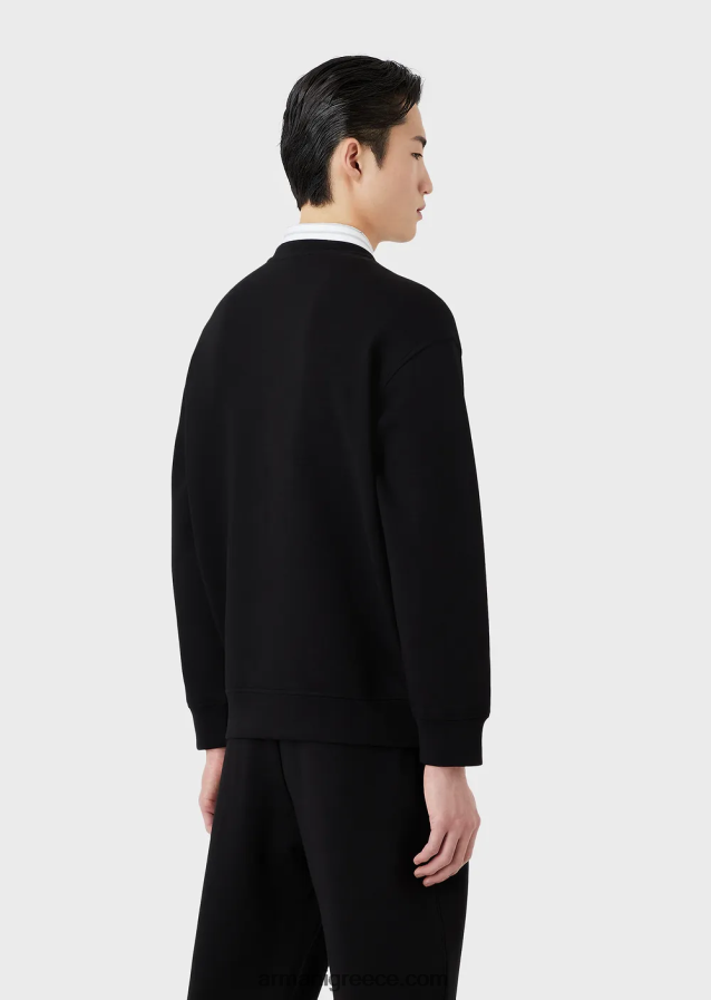 άνδρες Armani φούτερ διπλό ζέρσεϊ με κέντημα λογότυπου στη λαιμόκοψη 4046R61413 μαύρος