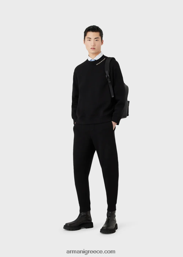 άνδρες Armani φούτερ διπλό ζέρσεϊ με κέντημα λογότυπου στη λαιμόκοψη 4046R61413 μαύρος