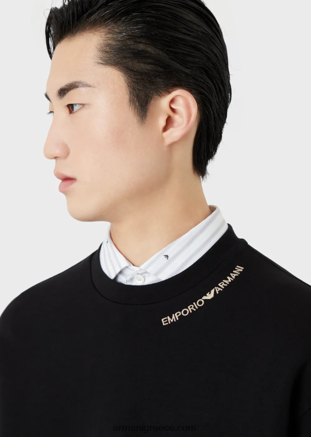 άνδρες Armani φούτερ διπλό ζέρσεϊ με κέντημα λογότυπου στη λαιμόκοψη 4046R61413 μαύρος