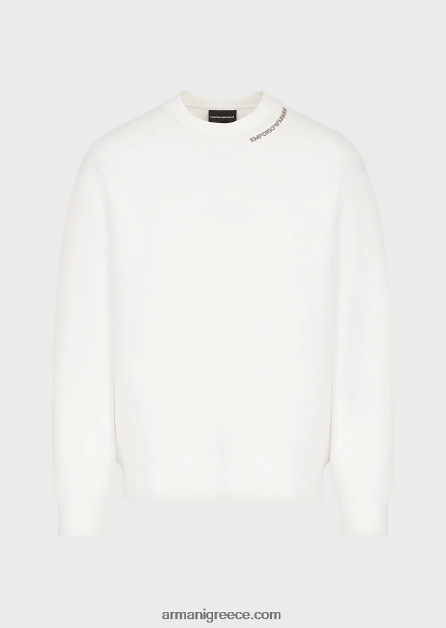 άνδρες Armani φούτερ διπλό ζέρσεϊ με κέντημα λογότυπου στη λαιμόκοψη 4046R61414 άσπρο