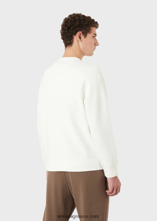 άνδρες Armani φούτερ διπλό ζέρσεϊ με κέντημα λογότυπου στη λαιμόκοψη 4046R61414 άσπρο