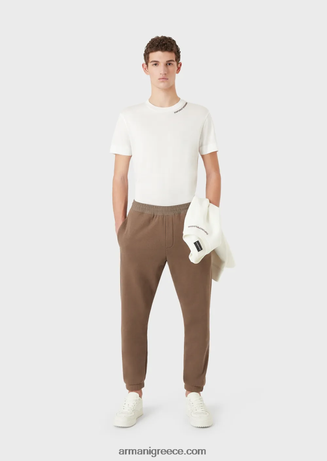 άνδρες Armani φούτερ διπλό ζέρσεϊ με κέντημα λογότυπου στη λαιμόκοψη 4046R61414 άσπρο