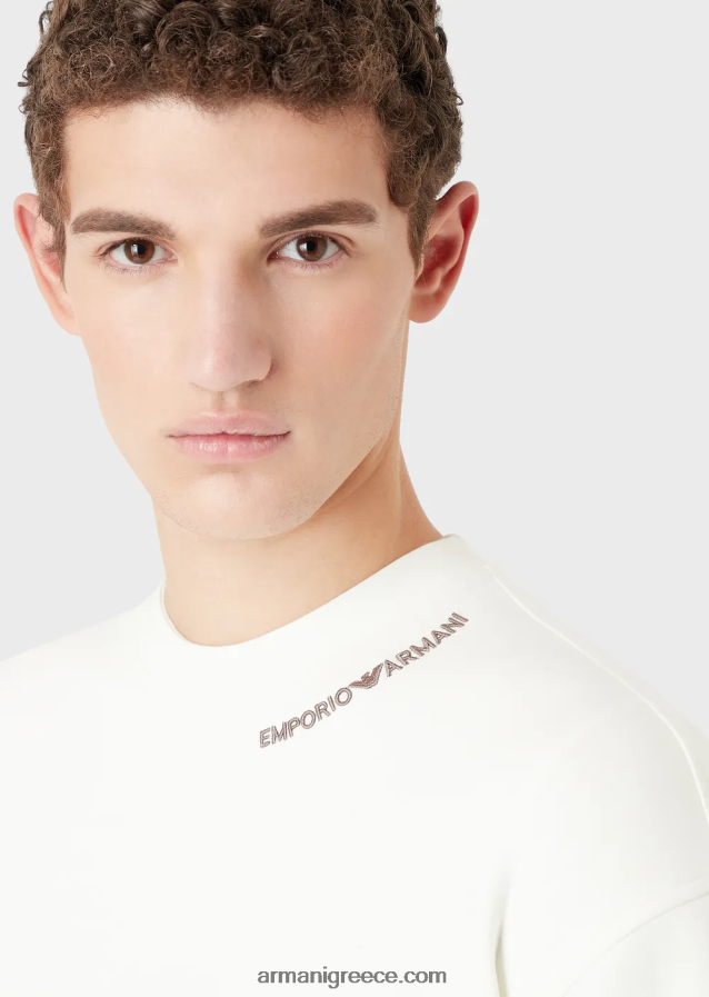 άνδρες Armani φούτερ διπλό ζέρσεϊ με κέντημα λογότυπου στη λαιμόκοψη 4046R61414 άσπρο
