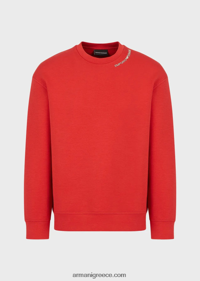 άνδρες Armani φούτερ διπλό ζέρσεϊ με κέντημα λογότυπου στη λαιμόκοψη 4046R61415 το κόκκινο