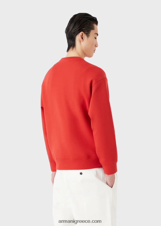 άνδρες Armani φούτερ διπλό ζέρσεϊ με κέντημα λογότυπου στη λαιμόκοψη 4046R61415 το κόκκινο