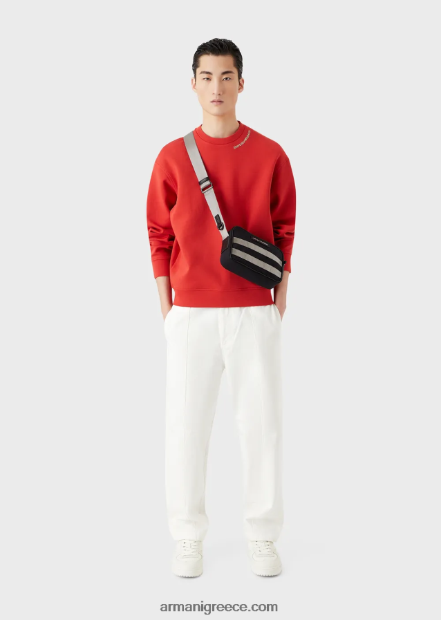 άνδρες Armani φούτερ διπλό ζέρσεϊ με κέντημα λογότυπου στη λαιμόκοψη 4046R61415 το κόκκινο