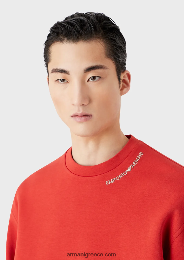 άνδρες Armani φούτερ διπλό ζέρσεϊ με κέντημα λογότυπου στη λαιμόκοψη 4046R61415 το κόκκινο