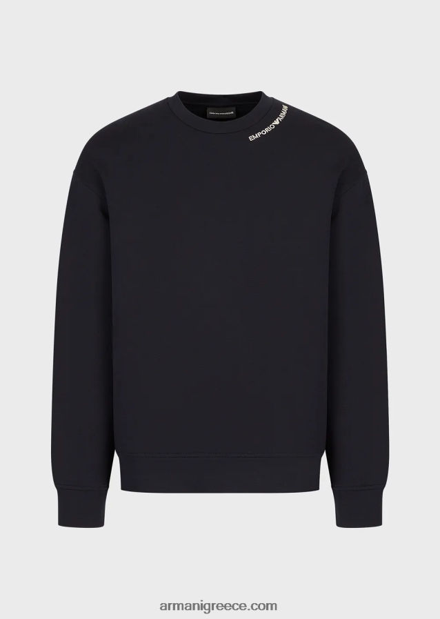 άνδρες Armani φούτερ διπλό ζέρσεϊ με κέντημα λογότυπου στη λαιμόκοψη 4046R61416 ναυτικό μπλε