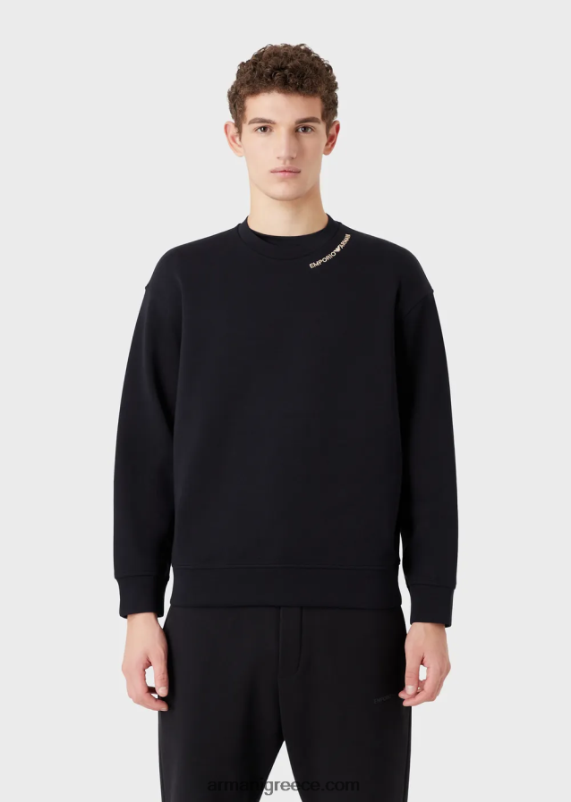 άνδρες Armani φούτερ διπλό ζέρσεϊ με κέντημα λογότυπου στη λαιμόκοψη 4046R61416 ναυτικό μπλε