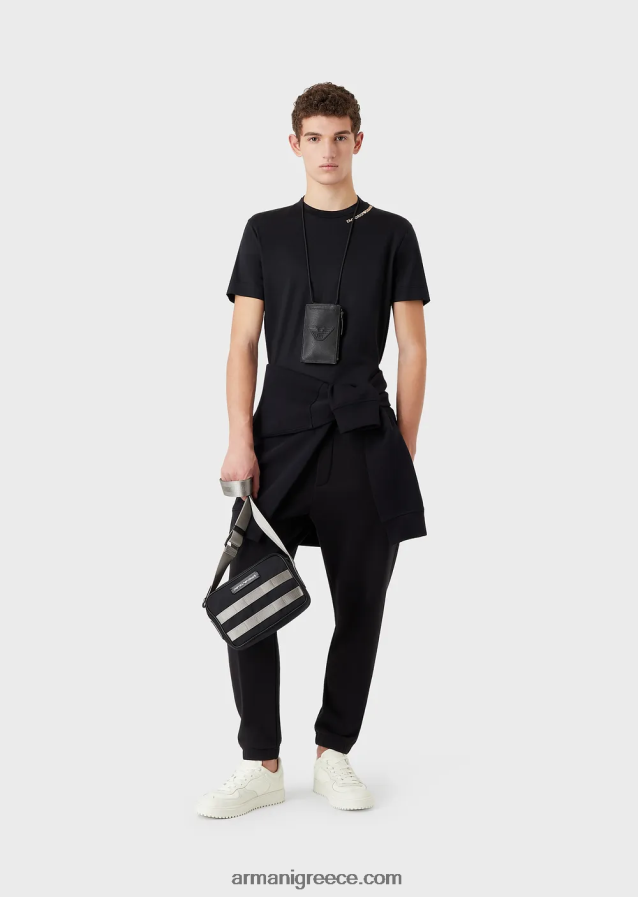 άνδρες Armani φούτερ διπλό ζέρσεϊ με κέντημα λογότυπου στη λαιμόκοψη 4046R61416 ναυτικό μπλε