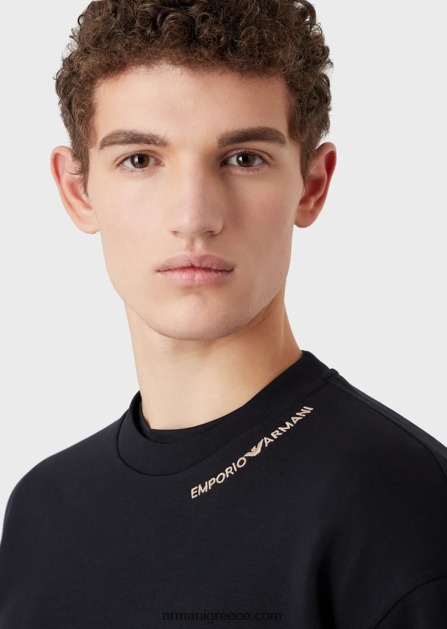 άνδρες Armani φούτερ διπλό ζέρσεϊ με κέντημα λογότυπου στη λαιμόκοψη 4046R61416 ναυτικό μπλε