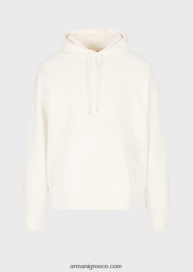 άνδρες Armani φούτερ με βαριά κουκούλα με έντονο λογότυπο από καουτσούκ 4046R61419 άσπρο