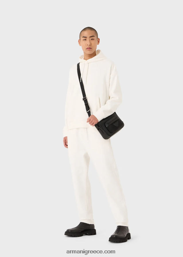 άνδρες Armani φούτερ με βαριά κουκούλα με έντονο λογότυπο από καουτσούκ 4046R61419 άσπρο