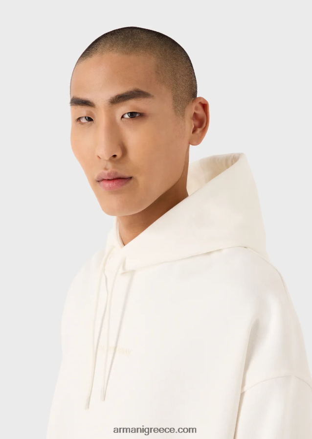 άνδρες Armani φούτερ με βαριά κουκούλα με έντονο λογότυπο από καουτσούκ 4046R61419 άσπρο