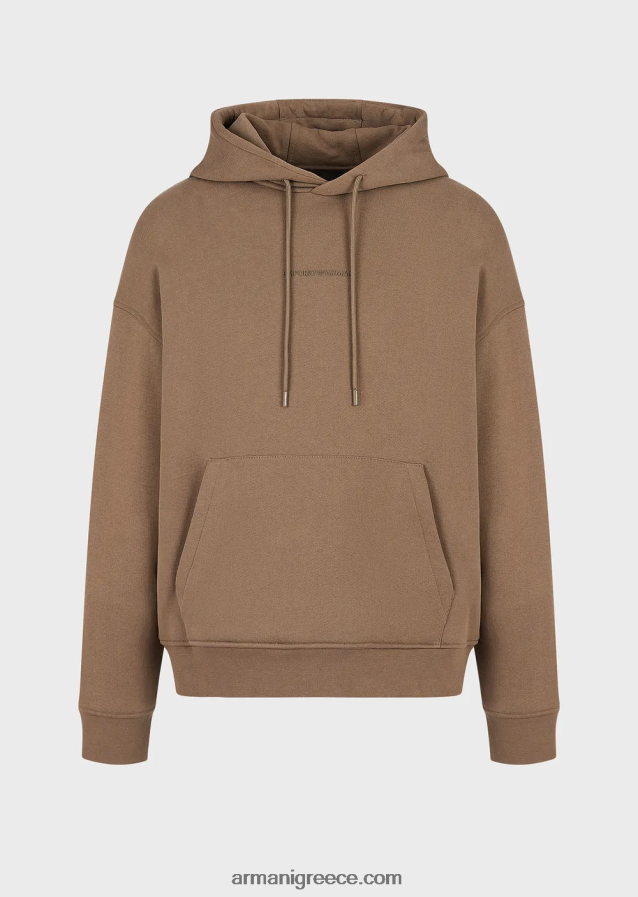 άνδρες Armani φούτερ με βαριά κουκούλα με έντονο λογότυπο από καουτσούκ 4046R61420 γκρι περιστεριού