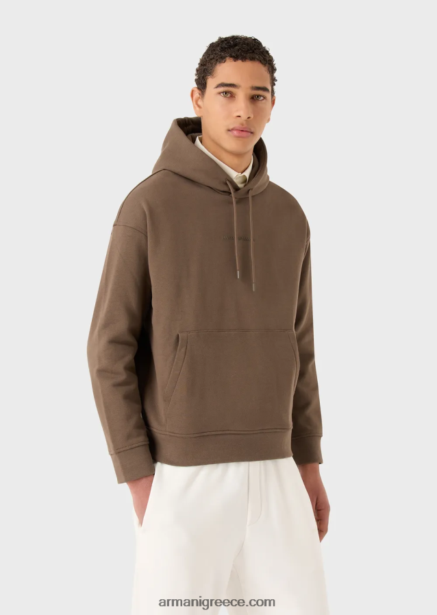 άνδρες Armani φούτερ με βαριά κουκούλα με έντονο λογότυπο από καουτσούκ 4046R61420 γκρι περιστεριού