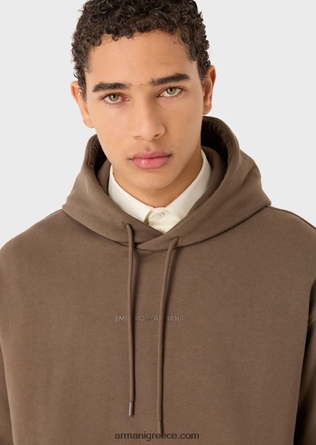 άνδρες Armani φούτερ με βαριά κουκούλα με έντονο λογότυπο από καουτσούκ 4046R61420 γκρι περιστεριού