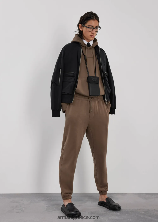 άνδρες Armani φούτερ με βαριά κουκούλα με έντονο λογότυπο από καουτσούκ 4046R61420 γκρι περιστεριού