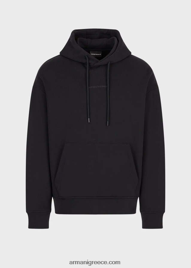 άνδρες Armani φούτερ με βαριά κουκούλα με έντονο λογότυπο από καουτσούκ 4046R61421 ναυτικό μπλε