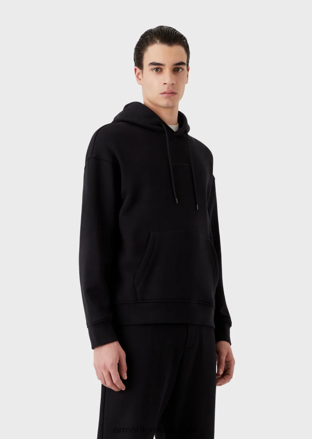 άνδρες Armani φούτερ με βαριά κουκούλα με έντονο λογότυπο από καουτσούκ 4046R61421 ναυτικό μπλε