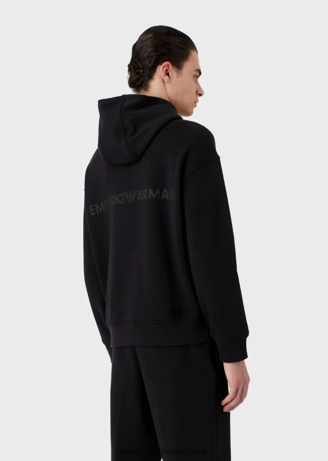 άνδρες Armani φούτερ με βαριά κουκούλα με έντονο λογότυπο από καουτσούκ 4046R61421 ναυτικό μπλε