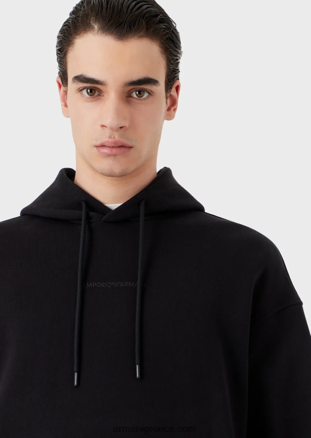 άνδρες Armani φούτερ με βαριά κουκούλα με έντονο λογότυπο από καουτσούκ 4046R61421 ναυτικό μπλε