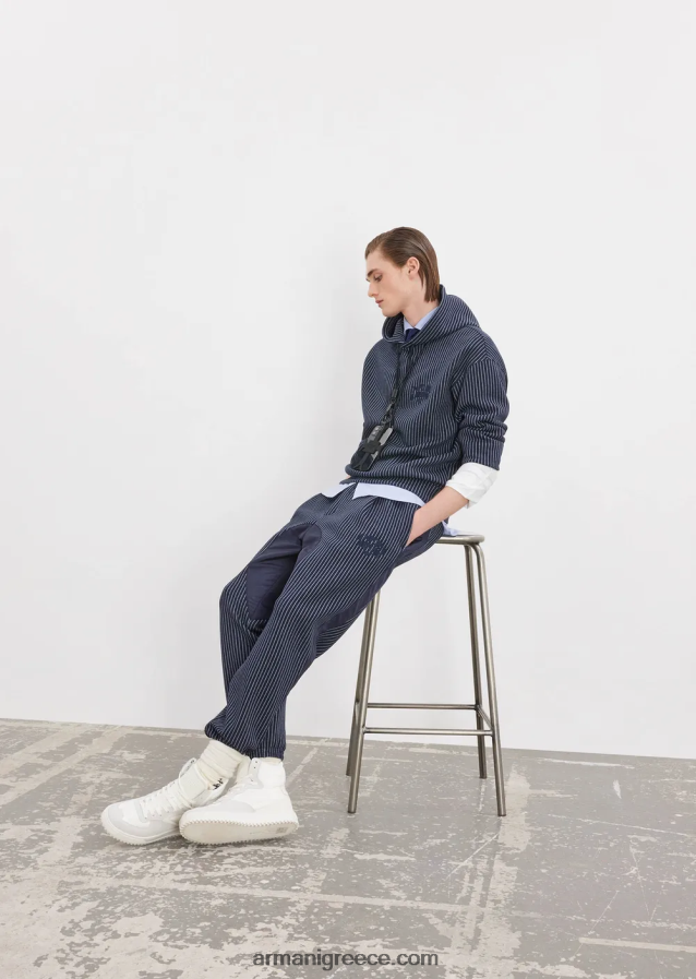 άνδρες Armani Φούτερ με κουκούλα σε μπλουζάκι με ρίγες 4046R61425