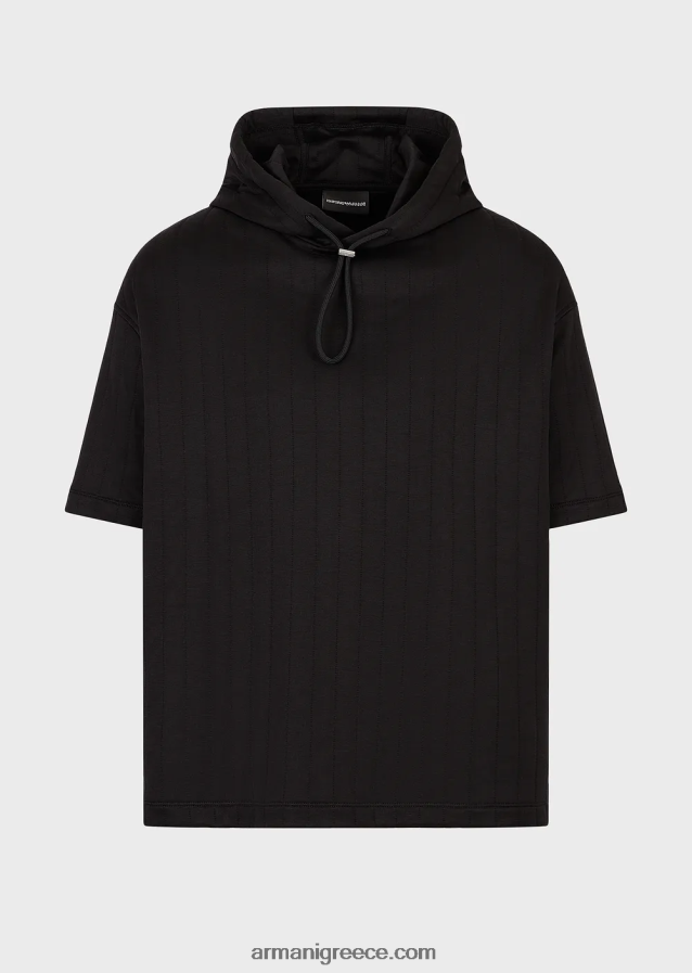 άνδρες Armani κοντομάνικο φούτερ με κουκούλα σε καπιτονέ φανέλα 4046R61427 μαύρος