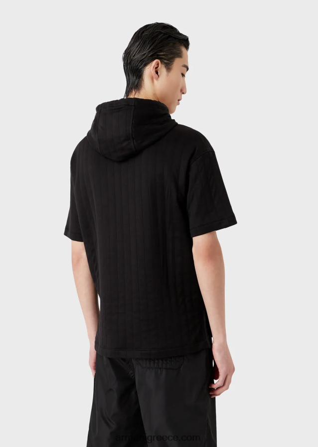 άνδρες Armani κοντομάνικο φούτερ με κουκούλα σε καπιτονέ φανέλα 4046R61427 μαύρος