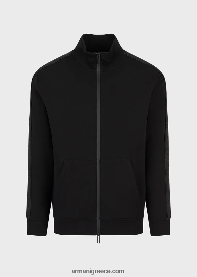 άνδρες Armani Φούτερ με διπλή φανέλα με φερμουάρ και ταινία με λογότυπο 4046R61436 μαύρος