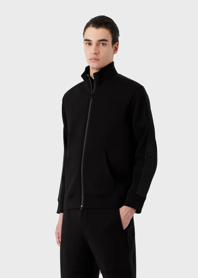 άνδρες Armani Φούτερ με διπλή φανέλα με φερμουάρ και ταινία με λογότυπο 4046R61436 μαύρος