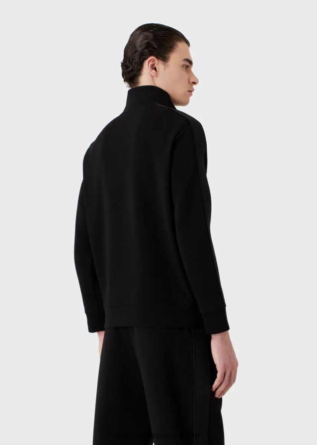 άνδρες Armani Φούτερ με διπλή φανέλα με φερμουάρ και ταινία με λογότυπο 4046R61436 μαύρος