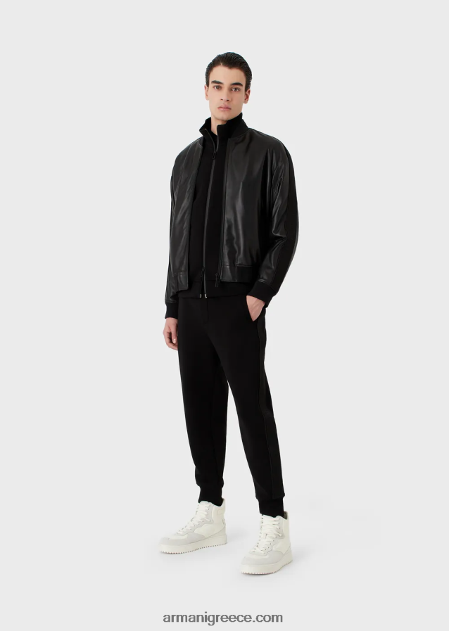 άνδρες Armani Φούτερ με διπλή φανέλα με φερμουάρ και ταινία με λογότυπο 4046R61436 μαύρος